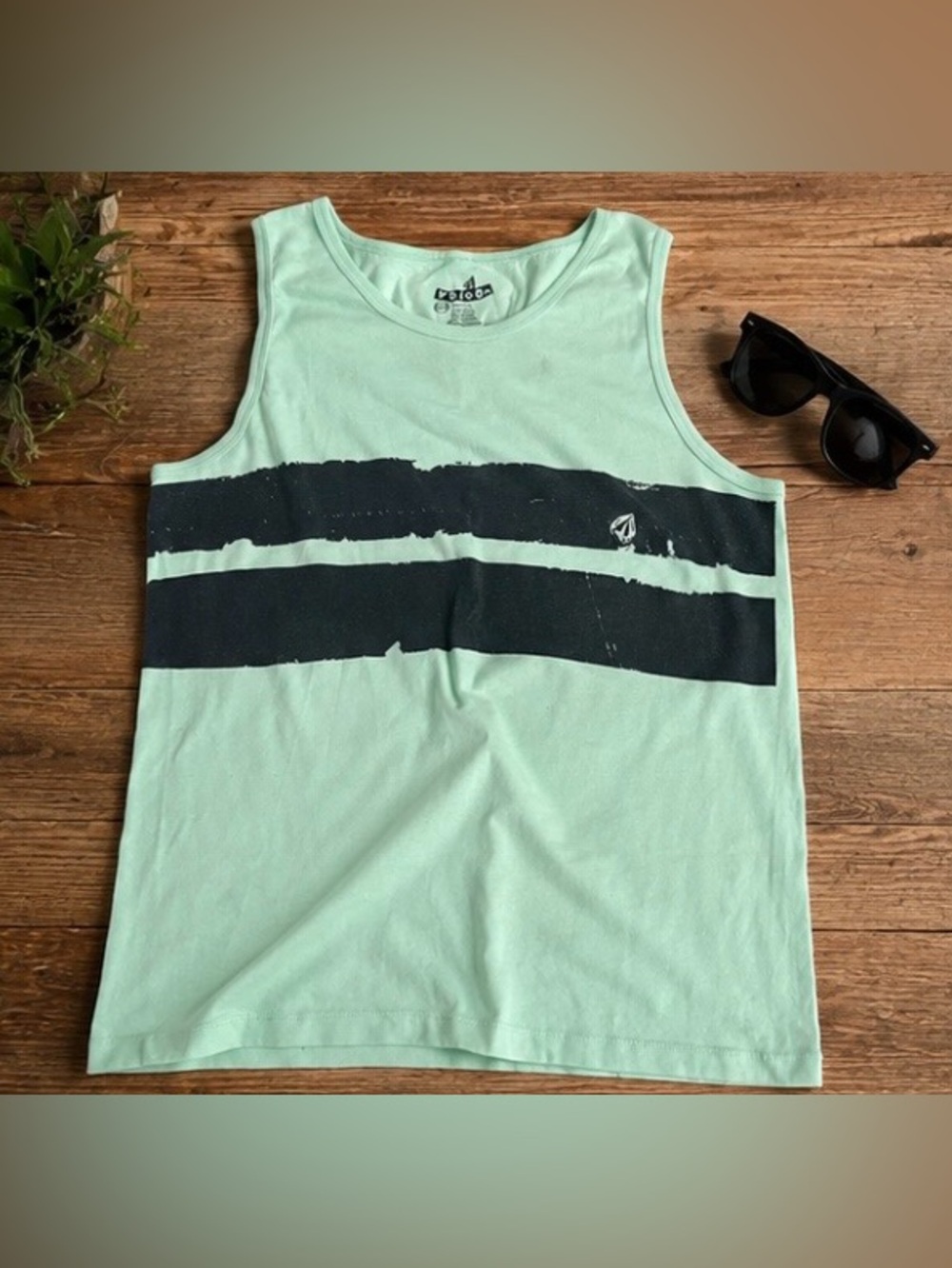 Volcom Mint Green Tank with Black Stripes